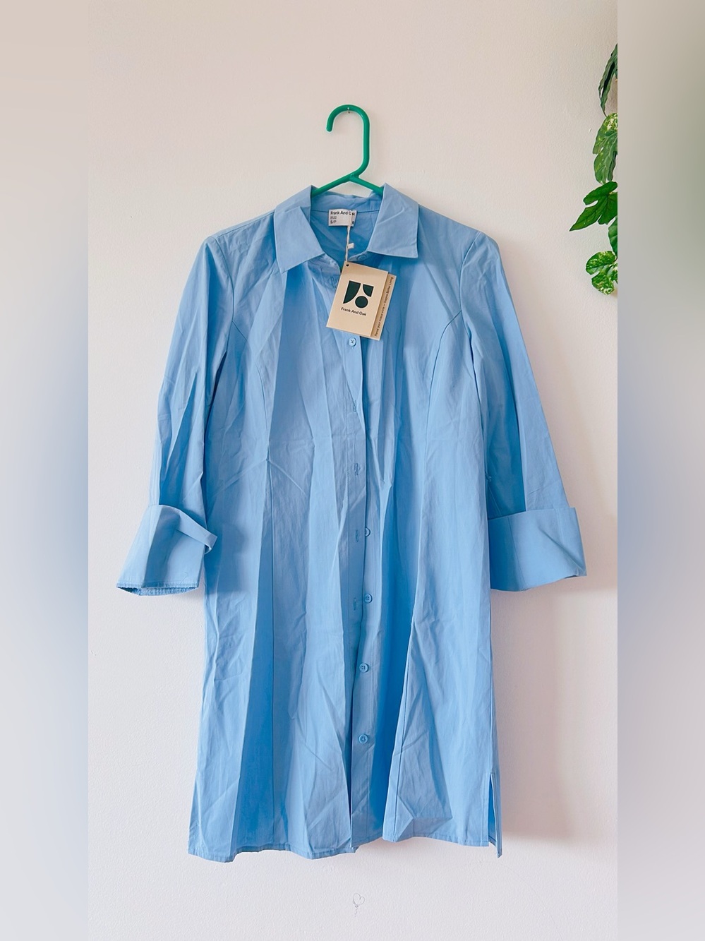 Frank And Oak Light Blue Long Sleeve Button-Down Shirt Dress Size S